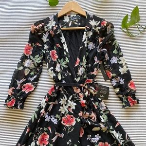 Lulu’s Awakened Black Floral Print Chiffon Dress